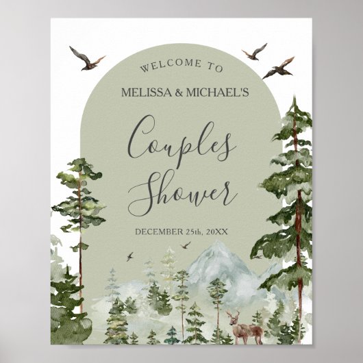 Poster Pine Tree Forest Mountain Couple Shower Welcome (Devant)