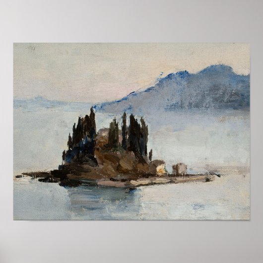 Poster Pine tree island in water landscape art print (Devant)