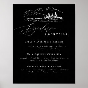 Poster Pine Tree Mountains Signature Boissons Bar Menu