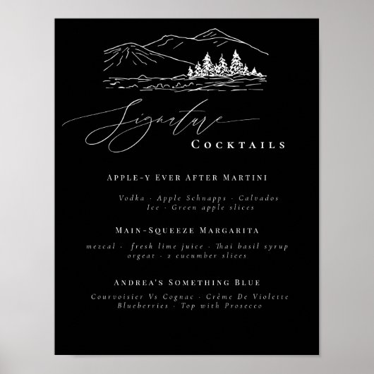 Poster Pine Tree Mountains Signature Boissons Bar Menu (Devant)