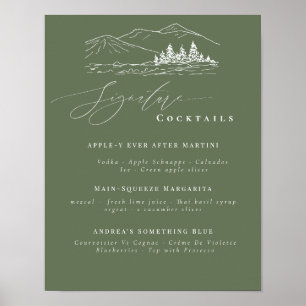 Poster Pine Tree Mountains Signature Boissons Bar Menu
