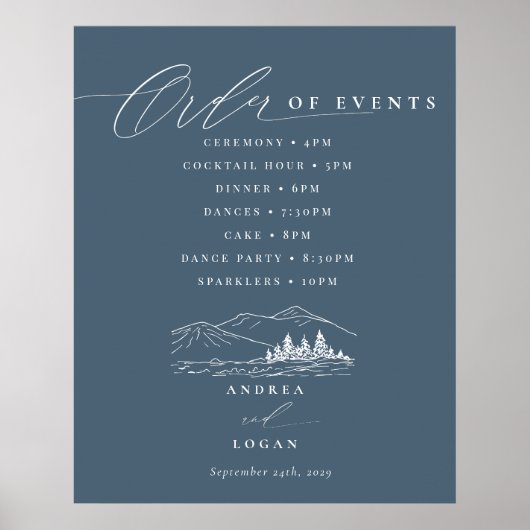 Poster Pine Tree Rustic Mountains Mariage Ordre des événe (Devant)