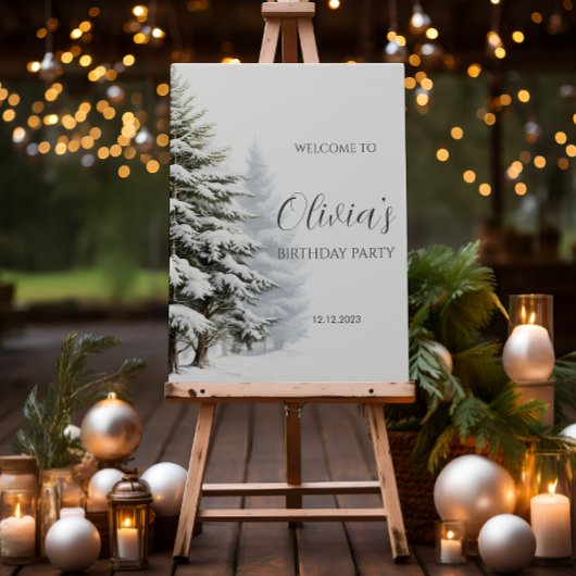 Poster Pine Trees Hiver Onederland Anniversaire Bienvenue