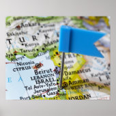 Poster Pingle de carte placée à Jérusalem, Israël sur la  (Devant)