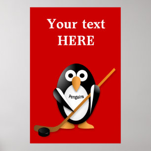 Poster Pingouin avec bâton de hockey