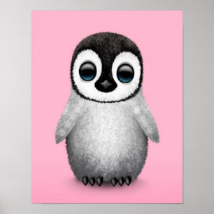 Poster Pingouin bébé mignon sur rose