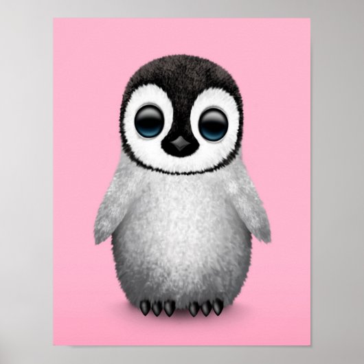 Poster Pingouin bébé mignon sur rose (Devant)