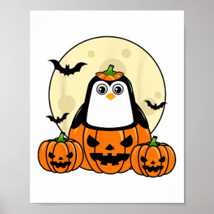 Poster Pingouin Citrouille Lune Ts Costume Cute Easy Hall