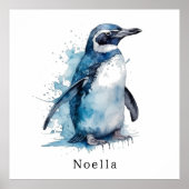Poster Pingouin d'aquarelle Arctique, personnalisé (Devant)