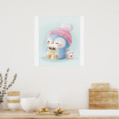 Poster Pingouin de dessin| Pingouin mignon avec neige (Cuisine)