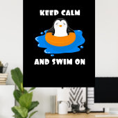 Poster Pingouin Gardez Le Calme Et Baignez Sur (Bureau à domicile)