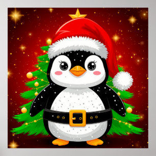 Poster 🎄 Pingouin Père Noël Arbre de Noël Vacances Amusa