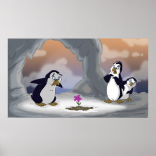 Poster Pingouins au printemps