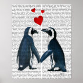 Poster Pingouins Avec Coeurs D'Amour (Devant)