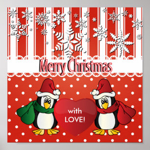 Poster Pingouins de Joyeux Noël avec amour