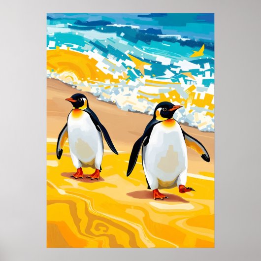 Poster Pingouins de plage - Art océanique vibrant (Devant)