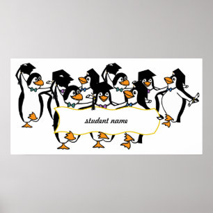 Poster Pingouins diplômés avec bannière