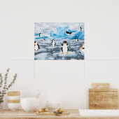 Poster pingouins mignons dans la glace de l'Antarctique (Cuisine)