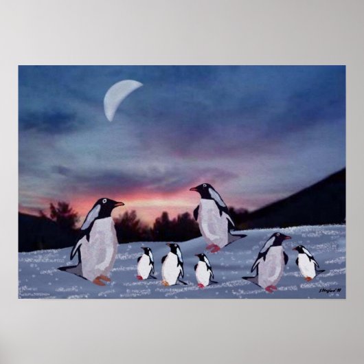 Poster Pingouins sur l'impression de glace (Devant)