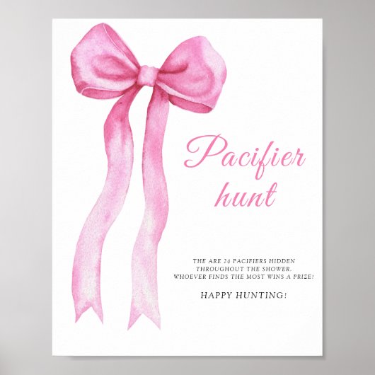 Poster Pink a bow - pacifier chasse jeu de baby shower (Devant)