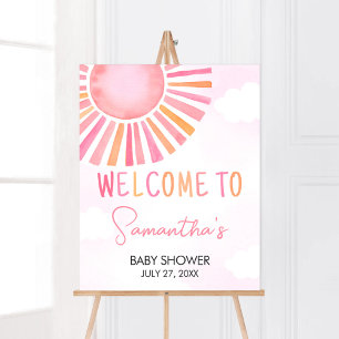 Poster Pink A Little Ray Baby shower Sunshine Bienvenue