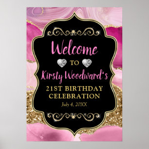 Poster Pink Agate Geode Slices et Gold Parties scintillan