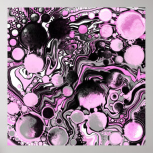 Poster Pink and Black Marble Fluid Art Cells Modern   