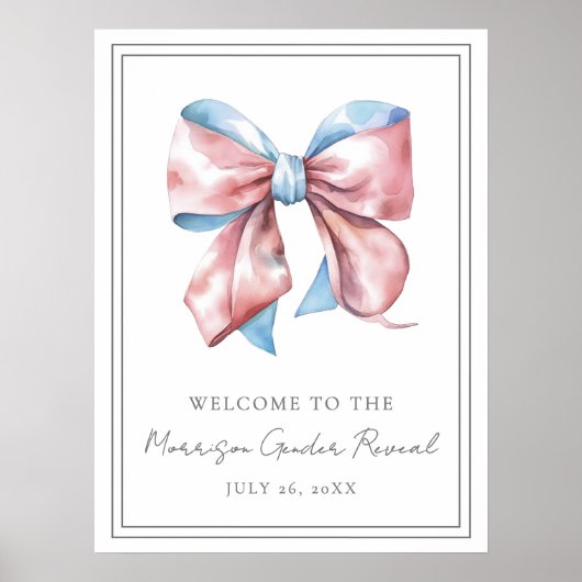 Poster Pink And Blue Bow Gender Reveal Party Welcome Sign (Devant)