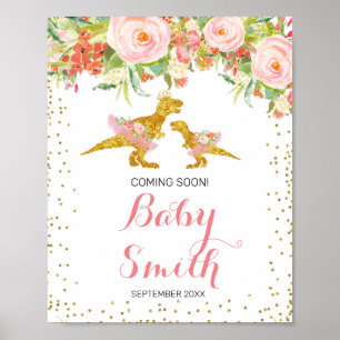 Poster Pink and Gold Dino Aquarelle à venir Signe