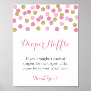 Poster Pink and Gold Glitter Diaper Raffle Display Sign