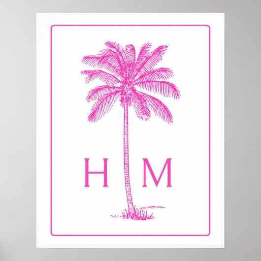 Poster Pink and White Palm Palmetto Tree Monogram (Devant)