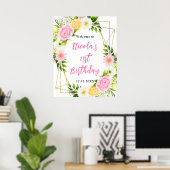 Poster Pink and Yellow Flower Birthday Welcome (Bureau à domicile)