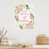 Poster Pink and Yellow Flower Birthday Welcome (Cuisine)