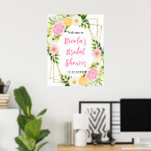 Poster Pink and Yellow Flower Bridal Shower Welcome (Bureau à domicile)