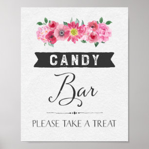 Poster Pink Aquarelle Florale Barre à Bonbons Signal Mari