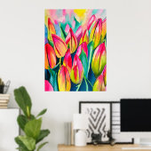 Poster Pink aquarelle tulipe art (Bureau à domicile)
