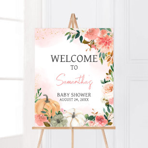 Poster Pink Automne Automne Citrouille Floral Bienvenue
