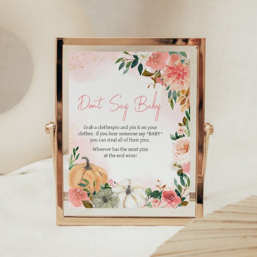 Poster Pink Automne automne Citrouille floral Ne pas dire