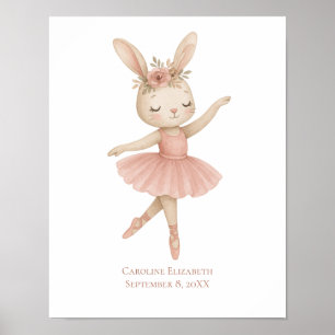 Poster Pink Ballerina Bunny Girls Nursery Bedroom Toddler