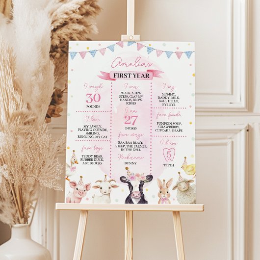 Poster Pink Barnyard Animaux de ferme Anniversaire