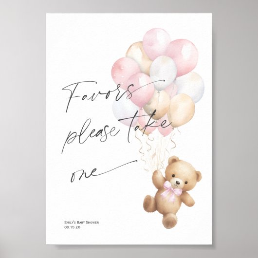 Poster Pink Bearly Wait, mignonne bébé fille Douche signe (Devant)