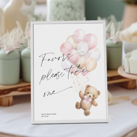 Poster Pink Bearly Wait, mignonne bébé fille Douche signe