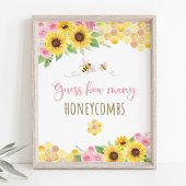 Poster Pink Bee Sunflower Anniversaire Devinez Combien De