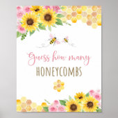 Poster Pink Bee Sunflower Anniversaire Devinez Combien De (Devant)