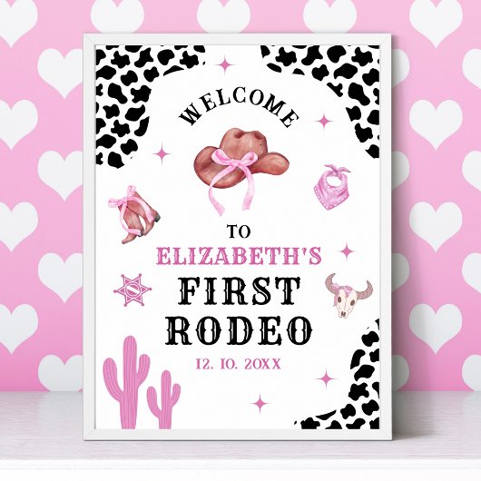 Poster Pink & Black Western Cowgirl "First Rodeo" Birthda