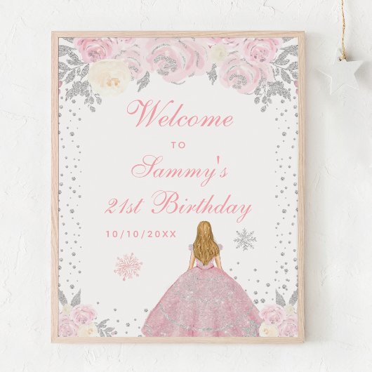 Poster Pink Blonde Coiffeuse Fille Anniversaire Bienvenue