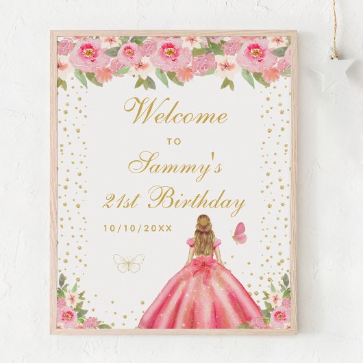 Poster Pink Blonde Coiffeuse Fille Anniversaire Bienvenue