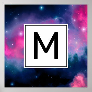 Poster Pink & Blue Galaxy & Stars Abstract Monogram