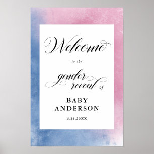 Poster Pink & Blue Script Gender Reveal Welcome
