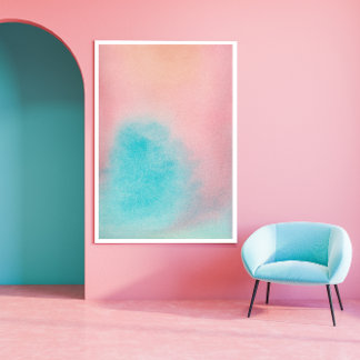 Poster Pink Blue Sky Abstrait Watercolor Imprimer